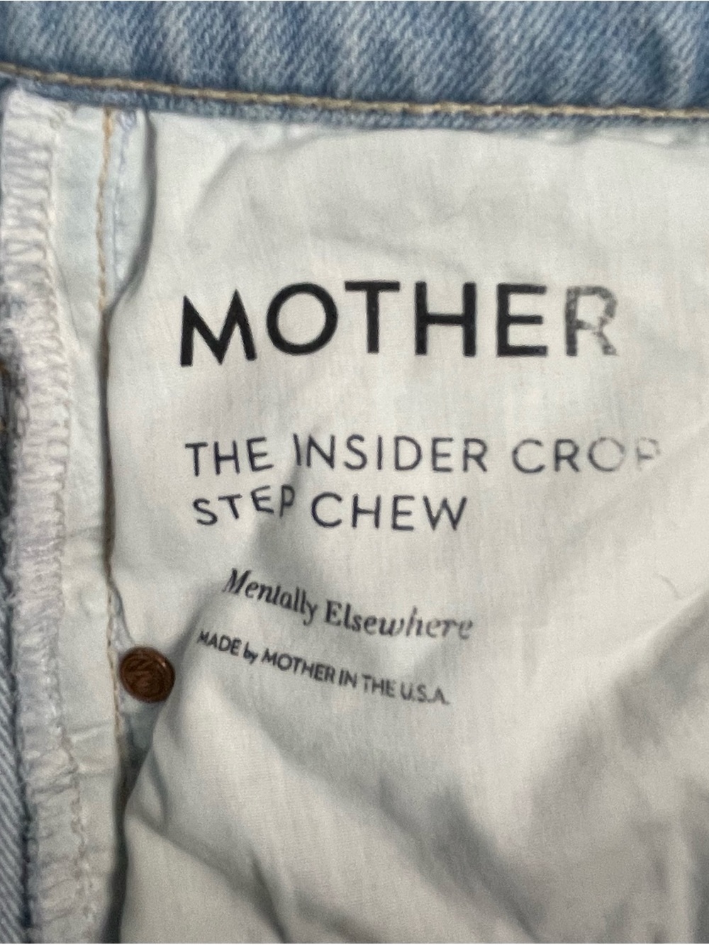 Women's MOTHER Light Blue Wash THE INSIDER CROP STEP CHEW High Rise JEANS 25 - Picture 8 of 8